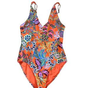 BCBG one piece women’s swimsuit bathing suit Orange lace up Size L New w/tags